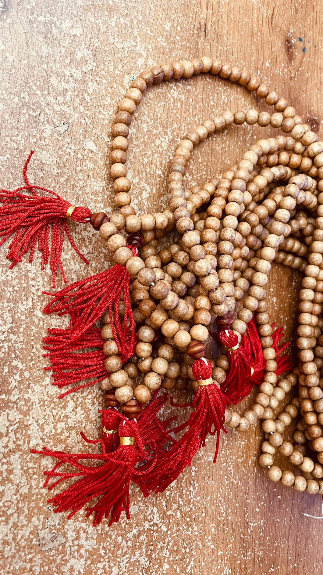 Safety and Protection Wooden Malas with Maroon Tussel